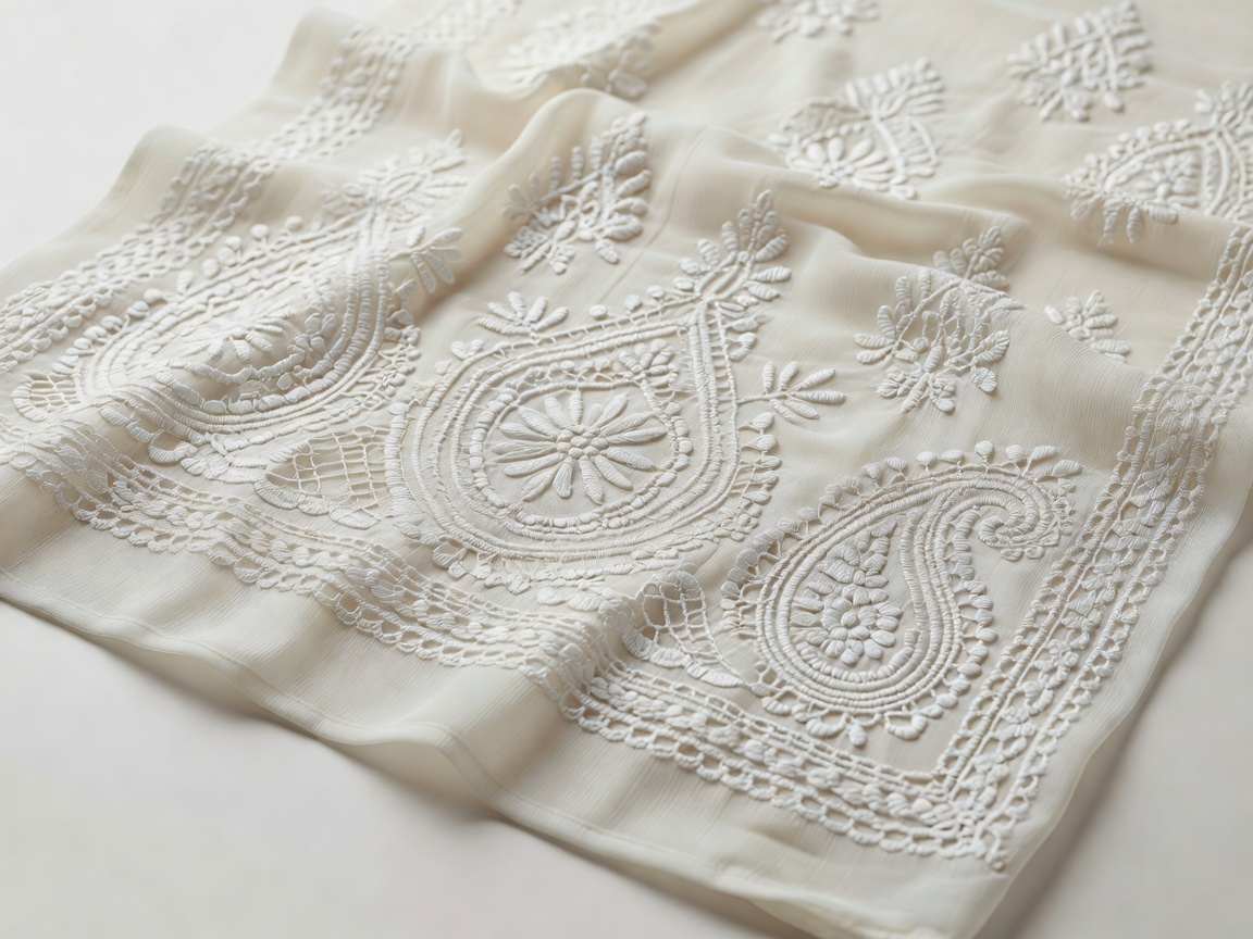 Delicate white shadow work Lucknowi Chikankari embroidery on pure georgette